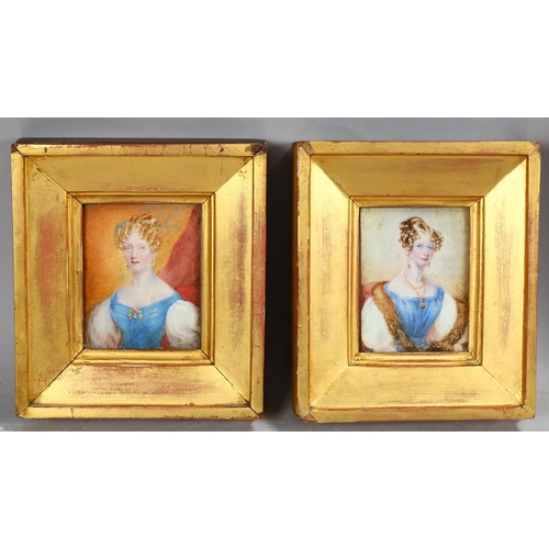 761 - WITHDRAWN - A pair of 19th century miniature portraits of young women, watercolour on ivory, unsigne... 