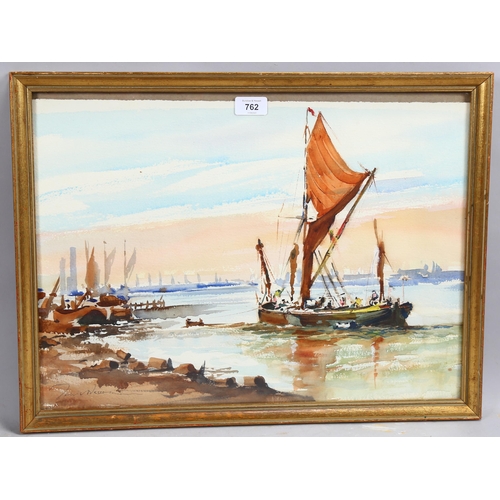 762 - Edward Wesson (1910 - 1983), sailing barges, watercolour, signed, 37cm x 52cm, framed