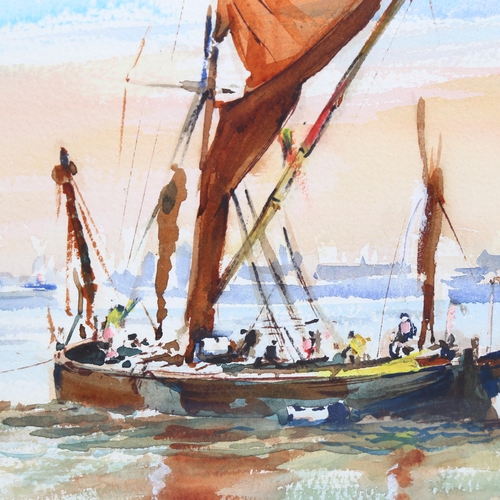 762 - Edward Wesson (1910 - 1983), sailing barges, watercolour, signed, 37cm x 52cm, framed