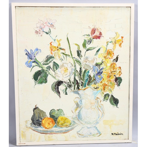 764 - Mary Malcolm (American, 1921 - 2003), impasto still life, wild flowers, oil on canvas, signed, 64cm ... 