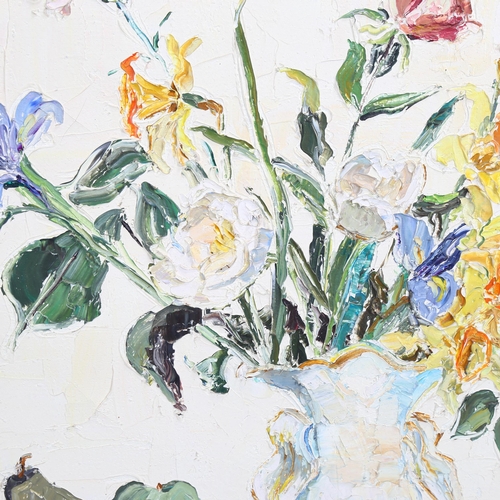 764 - Mary Malcolm (American, 1921 - 2003), impasto still life, wild flowers, oil on canvas, signed, 64cm ... 