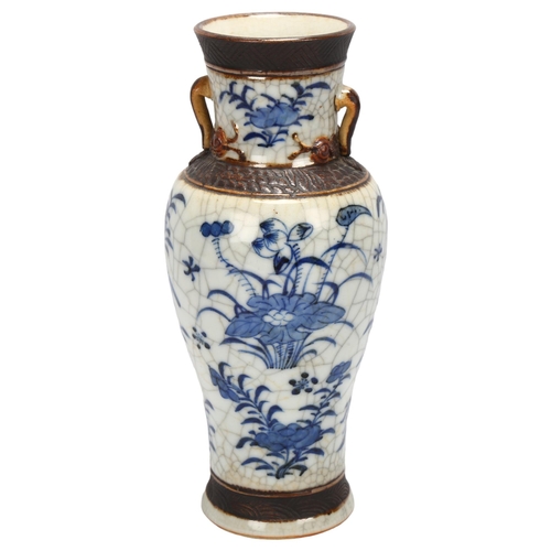 105 - A Chinese blue and white porcelain crackle glaze vase, with seal mark, height 25cm