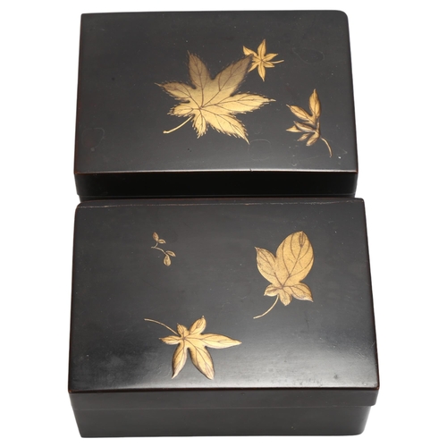 106 - A pair of Japanese Meiji Period lacquered wood boxes, with gilded leaf decoration, 11cm x 7.5cm x 5c... 