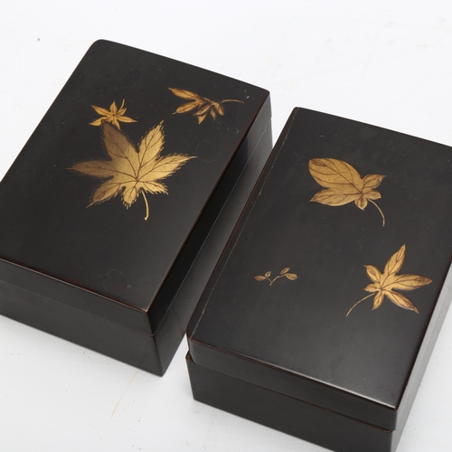 106 - A pair of Japanese Meiji Period lacquered wood boxes, with gilded leaf decoration, 11cm x 7.5cm x 5c... 