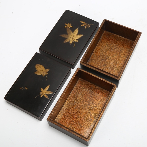 106 - A pair of Japanese Meiji Period lacquered wood boxes, with gilded leaf decoration, 11cm x 7.5cm x 5c... 