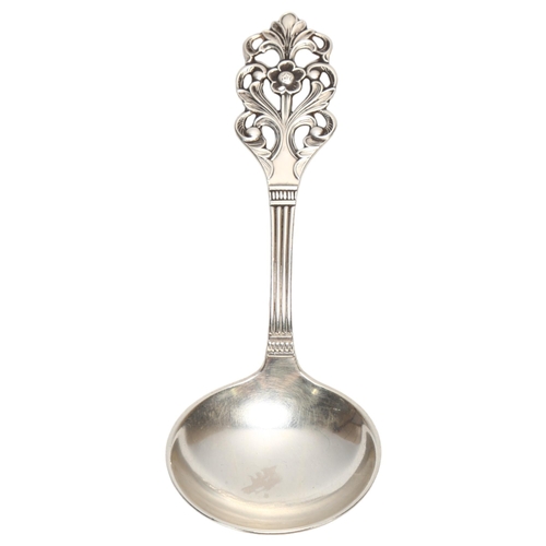 112 - A Norwegian silver Caddy Spoonwith Art Nouveau floral handle, stamped 830s  NM 317