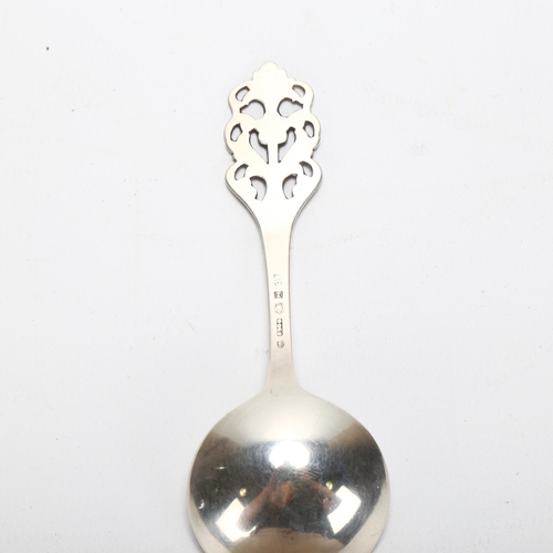 112 - A Norwegian silver Caddy Spoonwith Art Nouveau floral handle, stamped 830s  NM 317