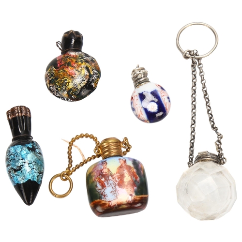 117 - A group of miniature porcelain enamel and glass pendant perfume flasks (5)