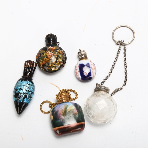 117 - A group of miniature porcelain enamel and glass pendant perfume flasks (5)