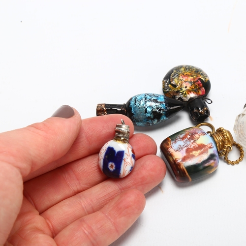 117 - A group of miniature porcelain enamel and glass pendant perfume flasks (5)