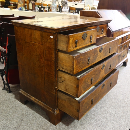 12 - A William and Mary Period walnut chest of drawers, crossbanded top above 2 short and 3 long drawers ... 