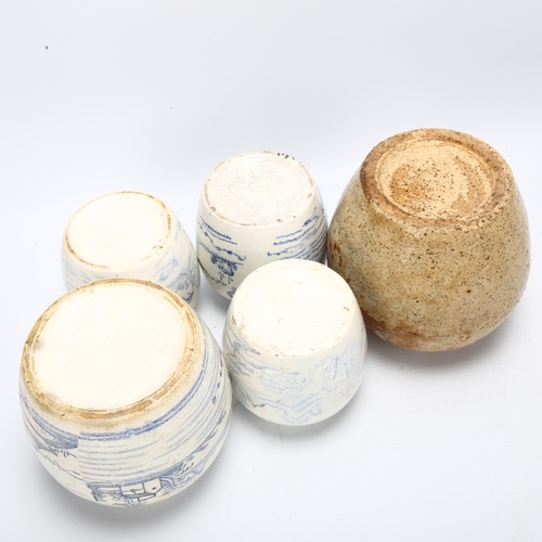 120 - 4 various Korean blue and white jars and a mottle glaze stoneware jar, largest height 13cm (5)