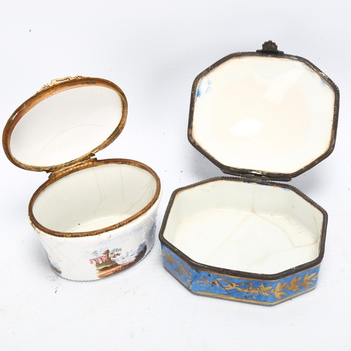 137 - 2 19th Century French hand painted porcelain trinket boxes a/f, longest 9.4cm