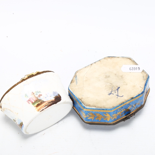 137 - 2 19th Century French hand painted porcelain trinket boxes a/f, longest 9.4cm