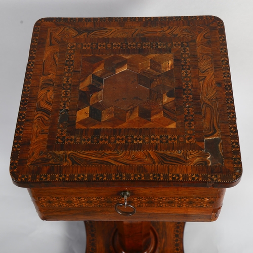 15 - An early 19th century Tunbridge Ware rosewood teapoy, the whole decorated with half square mosaic, c... 