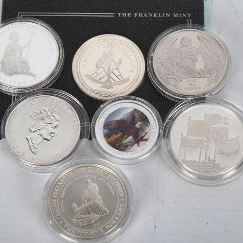 155 - 7 silver proof commemorative coins in capsules, including 2 1oz coins, £5 coin, Crown and $25 Jamaic... 