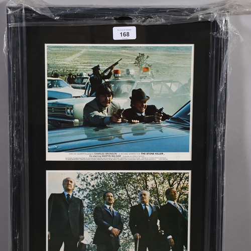 168 - The Stone Killer (1973), starring Charles Bronson, 3 framed lobby cards, overall size 76 x 37cm