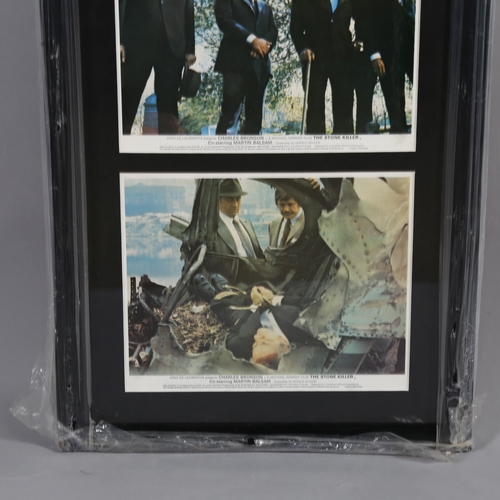 168 - The Stone Killer (1973), starring Charles Bronson, 3 framed lobby cards, overall size 76 x 37cm