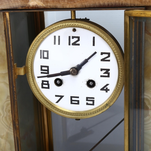 186 - A French Art Deco multi-colour marble-cased mantel clock, with 8-day striking movement, case height ... 