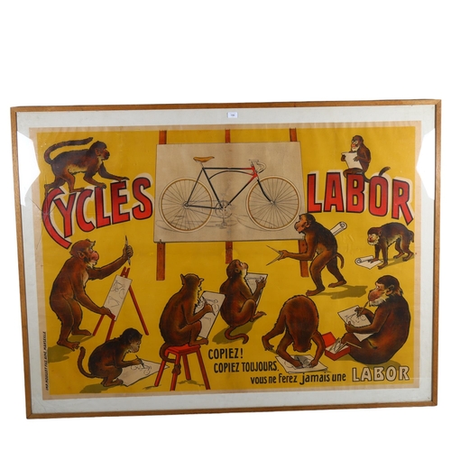 190 - Labor Cycles, a large format advertising poster, late 19th century, depicting a group of monkeys des... 