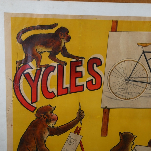 190 - Labor Cycles, a large format advertising poster, late 19th century, depicting a group of monkeys des... 