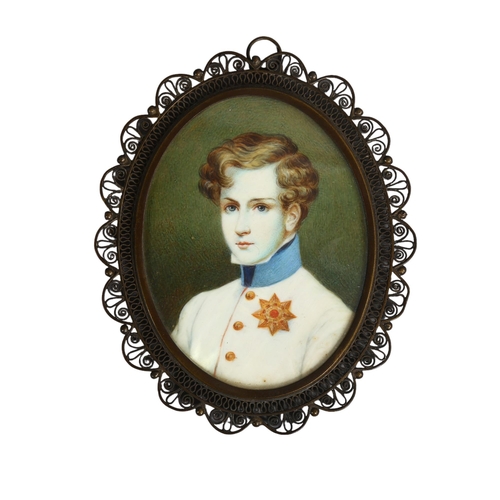 192 - 19th century miniature portrait of a young man,  probably European Royalty, watercolour on ivory, un... 