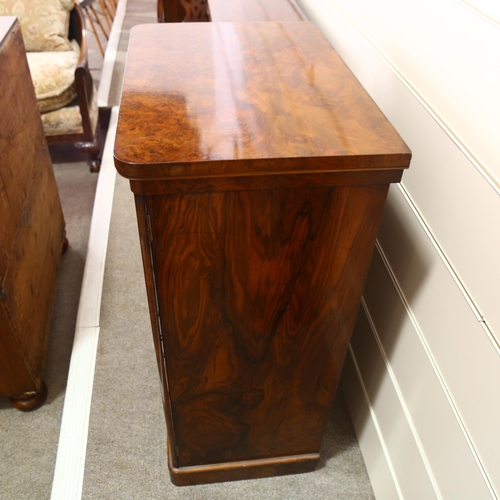 195 - A Victorian burr-walnut Wellington chest of 6 drawers, with turned wood handles, impressed marks for... 