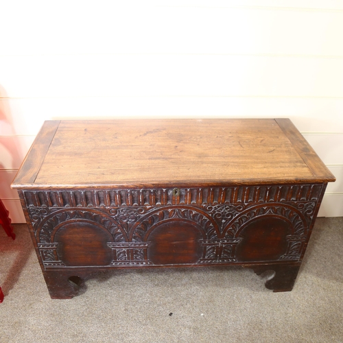 198 - An 18th century carved walnut coffer, width 118cm, depth 52cm, height 68 cm