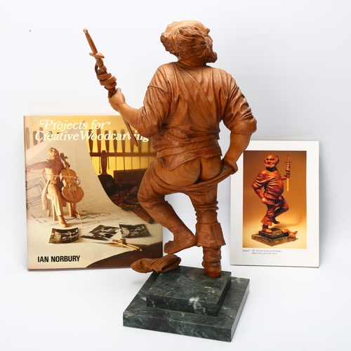 2 - Ian Norbury, superb quality carved wood figure of Falstaff, on stepped green marble base, overall he... 