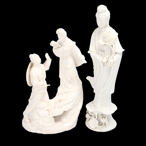 202 - 2 x Chinese blanc de chine porcelain figures, largest height 26cm (2)