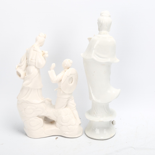 202 - 2 x Chinese blanc de chine porcelain figures, largest height 26cm (2)