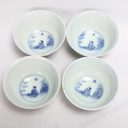 203 - A set of 4 Chinese porcelain tea bowls with painted coloured enamel decoration, diameter 8.5cm, in f... 