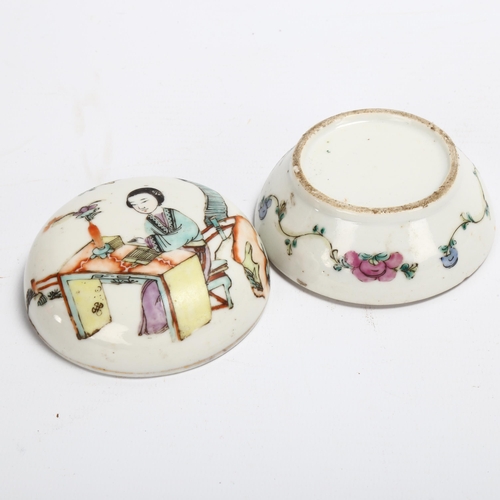 206 - A Chinese white glaze porcelain circular box and cover, with painted decoration, diameter 8cm