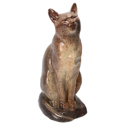 48 - An art deco ceramic cat with mottled glaze, makers stamps to base Marcel Guilliard, Editions Etling,... 