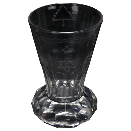 62 - A Victorian Masonic ceremonial glass with etched designs, height 10cm