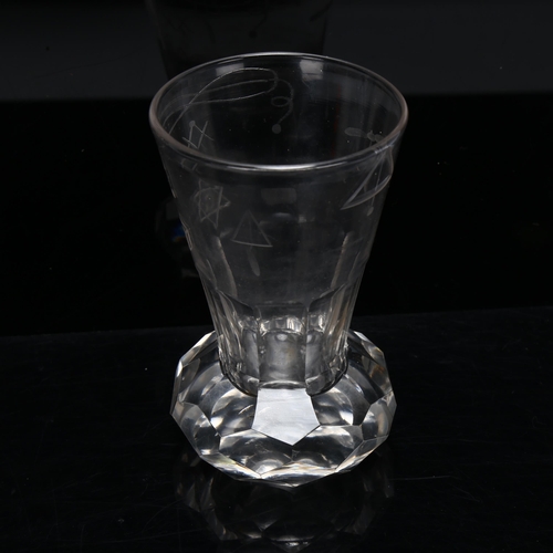 62 - A Victorian Masonic ceremonial glass with etched designs, height 10cm