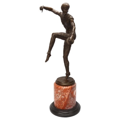 64 - A reproduction bronze dancing figure on marble base, height 58cm