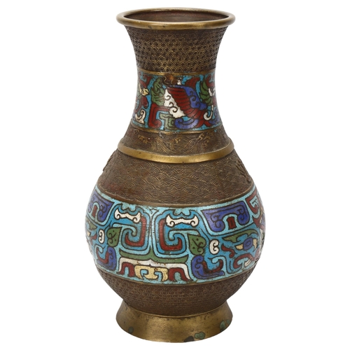 65 - A Chinese bronze and champleve enamel vase, height 30cm