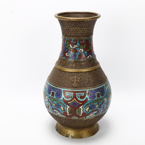 65 - A Chinese bronze and champleve enamel vase, height 30cm