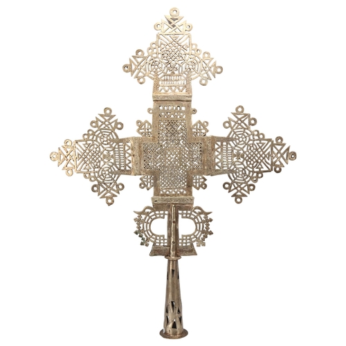 67 - A large Coptic Ethiopian silver patinated brass ceremonial cross, height 69cm