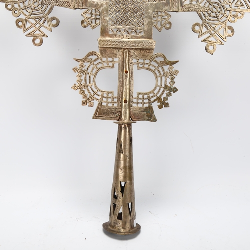 67 - A large Coptic Ethiopian silver patinated brass ceremonial cross, height 69cm