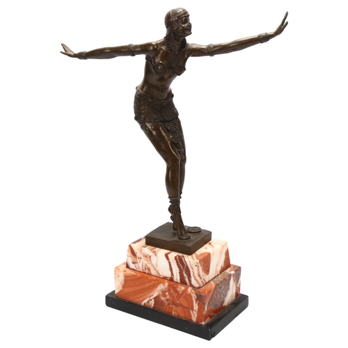 71 - A reproduction bronze dancing figure, on marble base, height 48cm