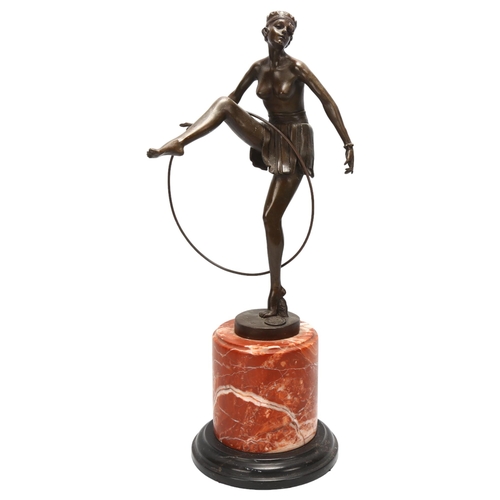 72 - A reproduction bronze dancing figure, on marble base, height 48cm