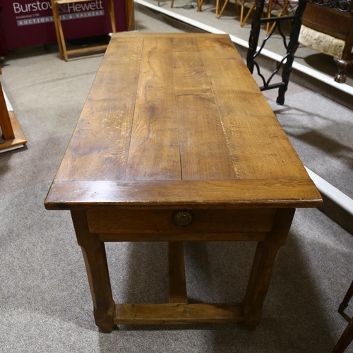 74 - A 19th century Oak refectory table,  with single end drawer, chamfered legs and H shaped stretcher, ... 