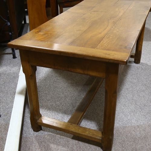 74 - A 19th century Oak refectory table,  with single end drawer, chamfered legs and H shaped stretcher, ... 