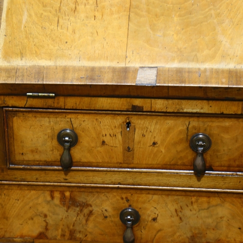 78 - A 19th century pale walnut bureau, with panelled sides, width 94cm, height 101cm