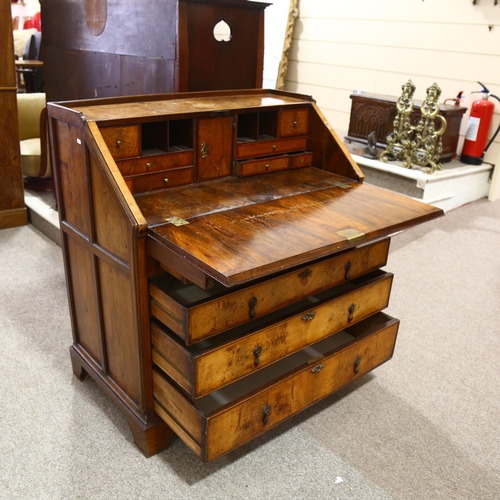 78 - A 19th century pale walnut bureau, with panelled sides, width 94cm, height 101cm