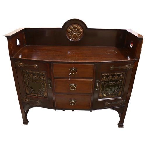 82 - A Liberty & Co Arts and crafts sideboard, manufactured circa 1900, mahogany with planished copper fi... 