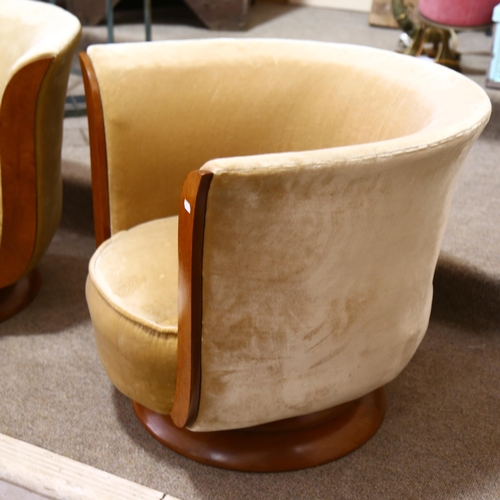 83 - A pair of French Art Deco tulip chairs, from the Hotel Le Milandre, maple show-wood arm fronts and w... 