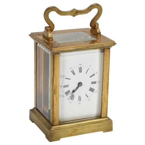 89 - A 20th century French brass-cased 8-day carriage clock, case height 11cm